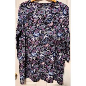 Pnaeong Womens‎ 3XL Paisley Print Long Sleeve Scoop Neck Nightgown Black Pink